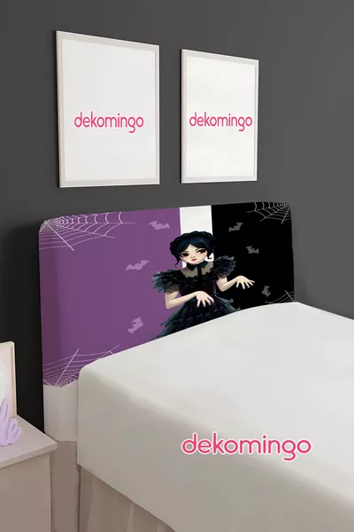 Фиолетово-черный чехол для изголовья кровати с узором Wednesday Addams (для односпальной кровати)