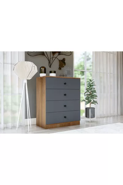 ALMİNA ŞİFONYER, 4 ÇEKMECELİ, GRİ CEVİZ