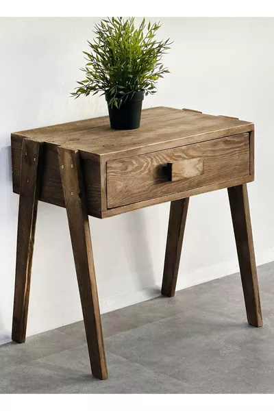 Дървен нощен шкаф с чекмедже и рафт