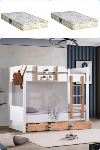 سرير بطابقين، سرير بطابقين قابل للفصل مع درجين ومرتبتان مريحتان