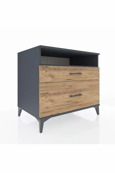Kronos Dresser Single Shelf 2 Drawers Anthracite-Pine