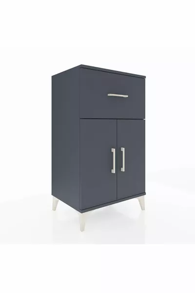 خزانة هايبرون جانبية برف واحد ودرج واحد وبوابتين، أنثراسيت-أنثراسيت