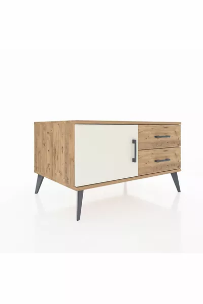 Комод Kronos с одной полкой, двумя ящиками и одной дверцей, сосна-турецкий мрамор/сосна