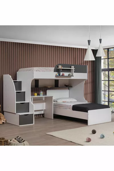 سرير بطابقين، سرير أوورا بطابقين مع مكتب وسريرين مريحين