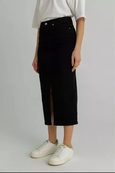 Snowwash المرأة شق ميدي طول تنورة الدنيم