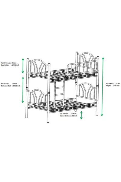 Метален етажен легло за младежка стая Bella с размери на леглото