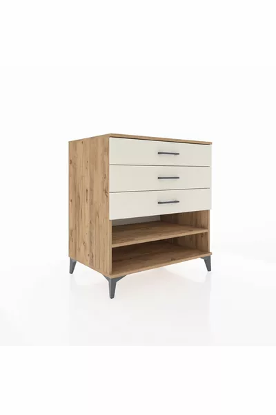 Kronos Dresser Single Shelf 3 Drawers Pine-Creme Marble