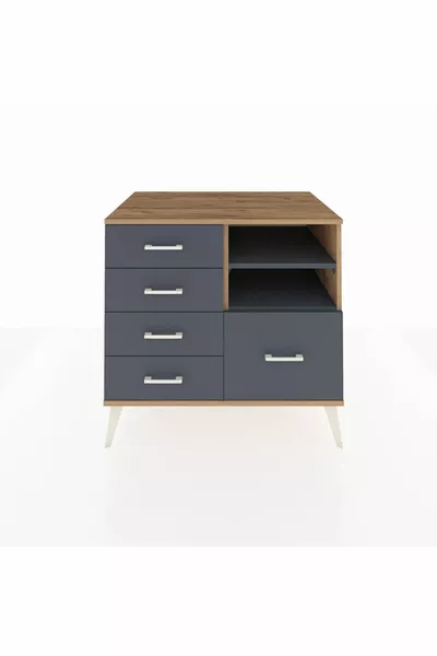 خزانة كرونوس مع رفين وخمس أدراج، خشب الصنوبر - أنثراسيت