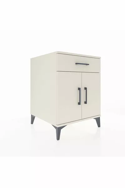 Kronos Nachtkastje met één plank, één lade en twee deuren, in Maansteen-Maansteen