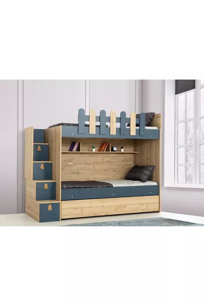 EVİMŞAH IRMAK 3 pièces * LITS SUPERPOSÉS AVEC POIGNÉES EN NOYER / GRIS CLAIR