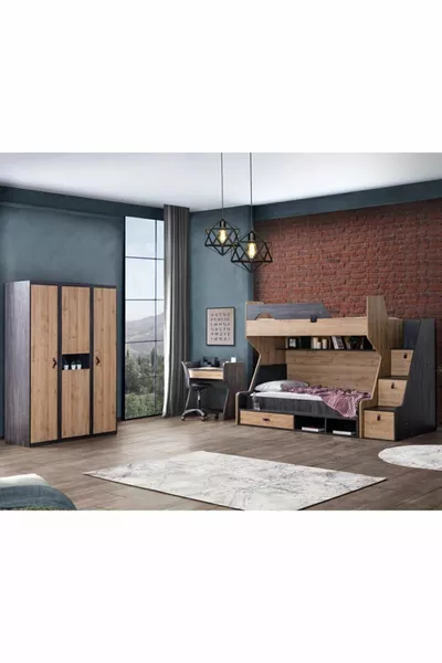 Stapelbed, Doğa Stapelbed Bed Bureau 3-Deurs Kast