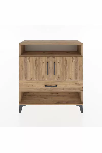 Arges Kommode mit 3 Regalen, 1 Schublade und 2 Türen, Kiefer-Kiefer