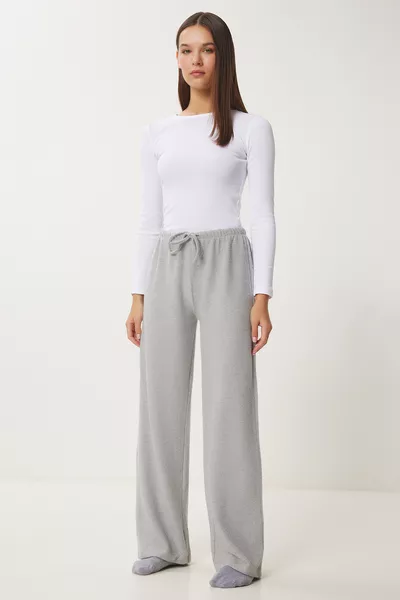 بنطال محاك واسع يموش رمادي مزيج 