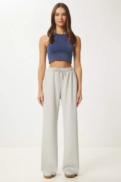 Weite Hosenbeine Modal Trainingshose GRAU MELIERT 