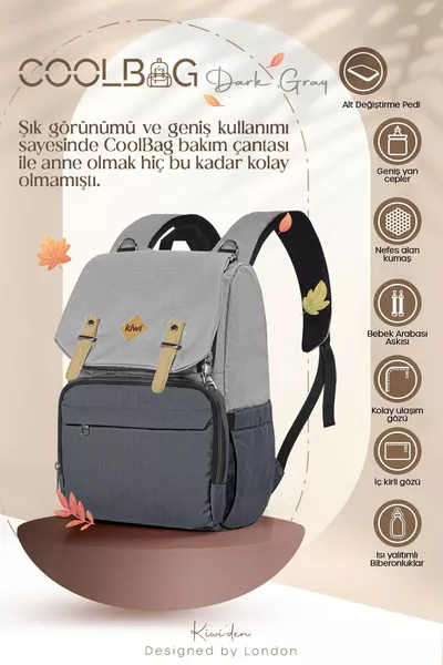 حقيبة ماما للأطفال كولباغ - حقيبة رعاية الأطفال الحرارية مع جيوب للأطفال - رمادي أنثراسيت