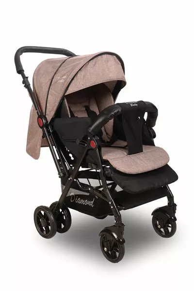 عربة أطفال بنية اللون من الياقوت قابلة للاستخدام في اتجاهين