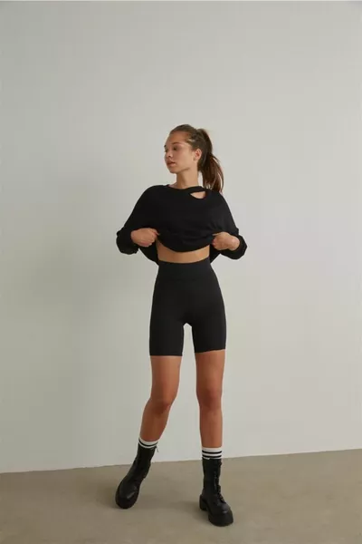 Yüksek Bel Toparlayıcı Etkili Mat Biker Bisikletçi Tayt