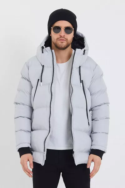 Modonwear Водонепроницаемый и Ветрозащитный Мужской Серый Длинный Стеганый Пуховик с Меховой Подкладкой & Пальто & Парка