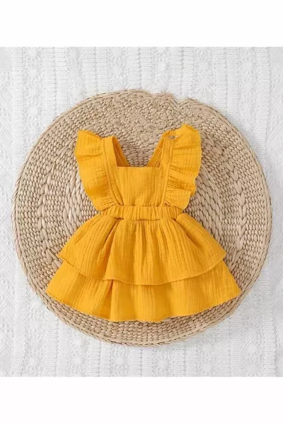 Meisjesbaby Jurk met Lagen en Ruches, Mousseline, % Katoen