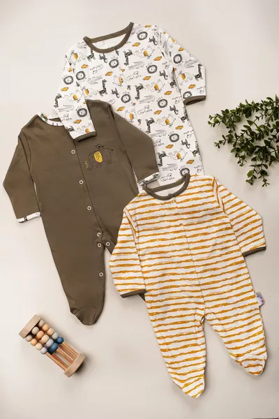 Baby Boy % Cotton Safari Patterned Footed Newborn Outfit 3-6-9 Months