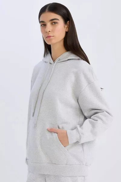 Relax Fit Kapuzenpullover mit Kängurutasche, dick, casual, basic, einfarbig grau WN