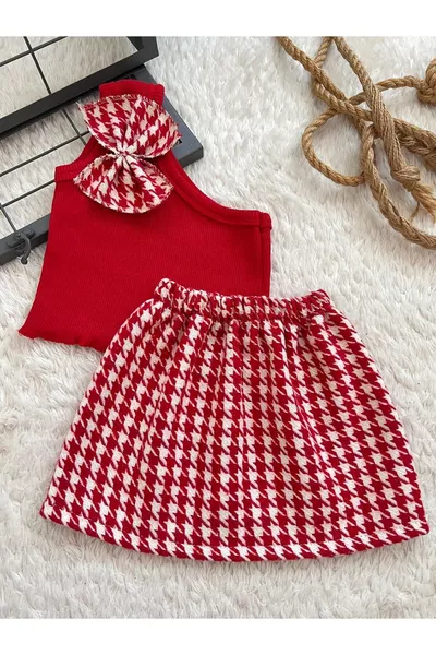 طقم للأطفال الرضع من قطعة واحدة: تنورة قصيرة وبلوزة بأكمام واحدة