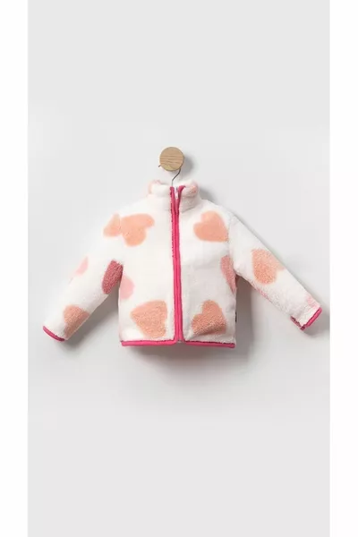 Warm in Winter! Girls' Large Plush Cardigan - Heart Pattern Zippered Kids' Jacket Models
