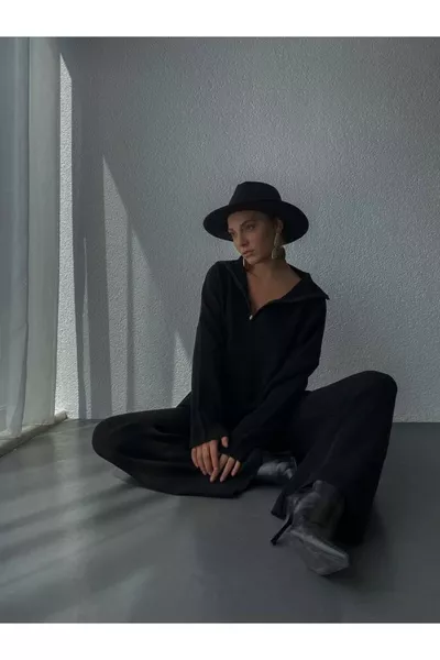 Knitted Detail Oversized Sweater and Pants Knit Set