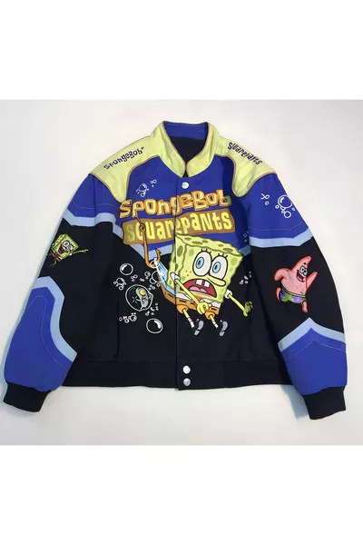 Giacca Bomber Streetwear Unisex Vintage Sponge Bob Foderata con Dettagli