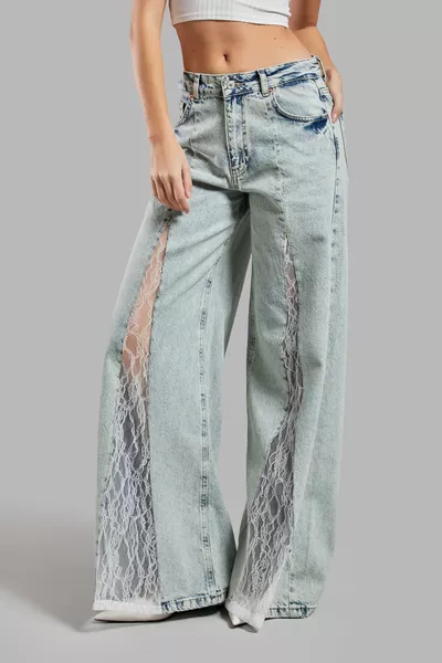 Damen T.Kot Farbe  Palazzo Fit Design Denim mit Spitzen-Details