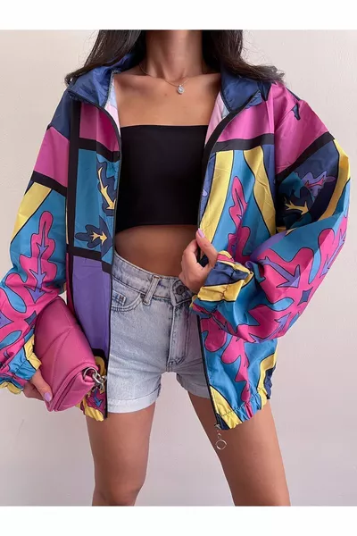 معطف واق من المطر كبير الحجم بنقشة وسحاب