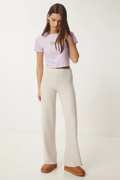 بنطلون واسع ومريح من القطن بلون البيج BEJ 