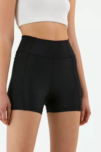 Women's Black Extra High Waist Biker Sports Tennis Volleyball Shorts with Pockets