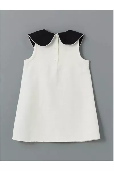 LCW Kids Ecru Baby Hals Geruite Meisjesjurk