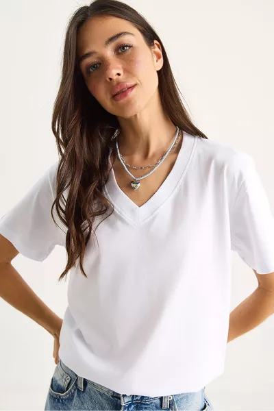 Women's % Organic Cotton Deep V-Neck Comfort Fit T-Shirt 