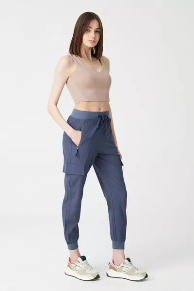 Women's Anthracite Cargo Jogger Pants with Elastic Waist and Ankles