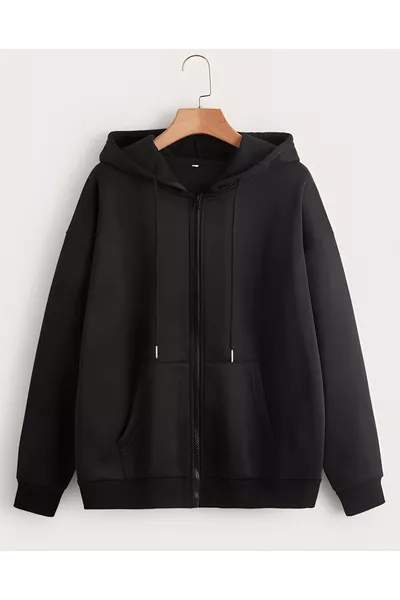 Black 2-Ply Seasonal Zip-Up Hooded Fleece Cardigan Jacket