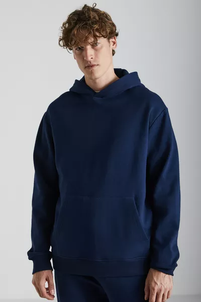 Cartmel Men’s Knitted 3-Ply Relaxed Fit Comfortable Kangaroo Pocket Hooded Navy Sweatshirt
