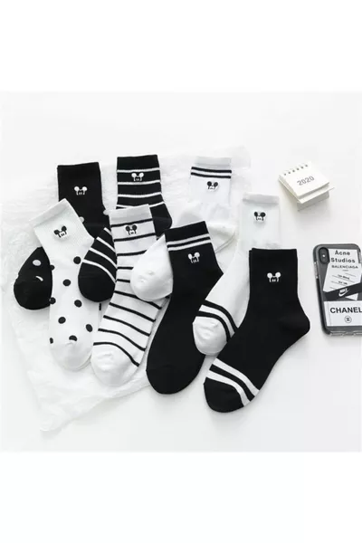 8 أزواج من الجوارب القطنية الملونة بنقشة الفأر مخططة بكولج للتنس