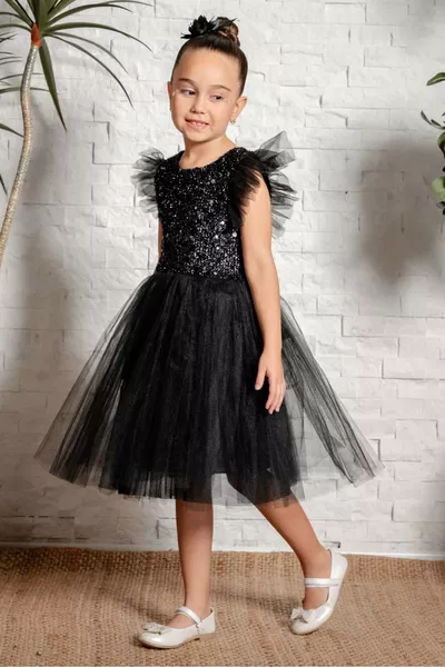 Tule Meisjes Set Jurk  Zwart