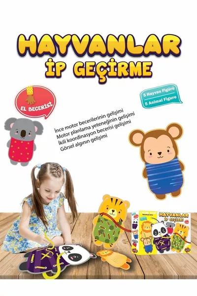 Tiere Schnürspiel Lacing Game 5 verschiedene Tiere