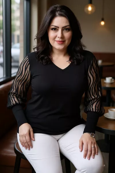 Women's Plus Size Black Blouse with Sheer Suede, Cutout Sleeves, and Branch Detail