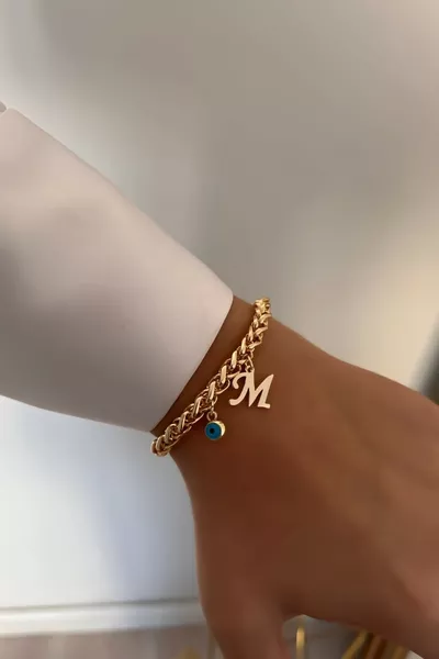 سوار بحرف M مصمم خصيصًا للشخص بسلسلة سميكة وحرفي