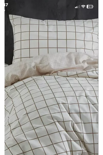 طقم غطاء سرير فردي بنقشة مربعات قهوة بالحليب من Uykulife (بدون شرشف)