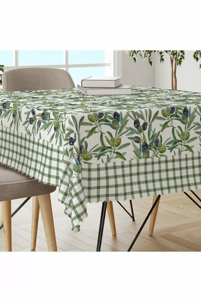 Plaid Olive Pattern Easy-to-Clean Stain-Resistant Hassle-Free Tablecloth
