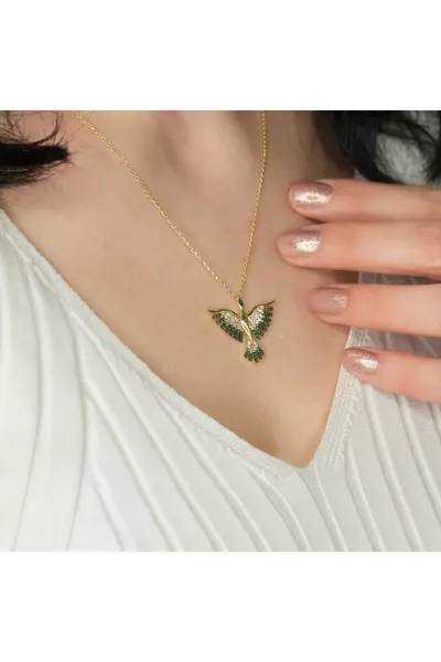 Green Gem Phoenix Gold Plated Necklace 
