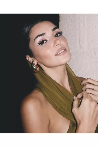 Gold Color Hande Erçel Teardrop Large Earrings with 2-Year Warranty