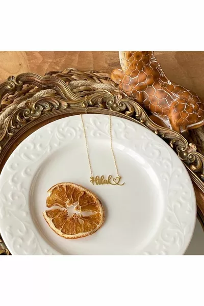  Ayar Altın Kaplama Zincirli Kalpli Isimli Kolye