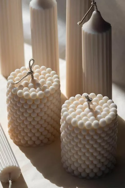 2 штуки свеча-бабл цилиндр с кремово-пудровым ароматом Pearl Candle, соевый воск, веганская свеча