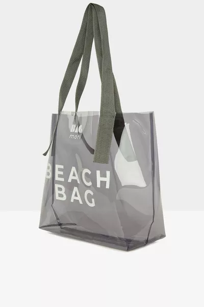Gri Kadın Beach Bag Baskılı Şeffaf Plaj Çantası 